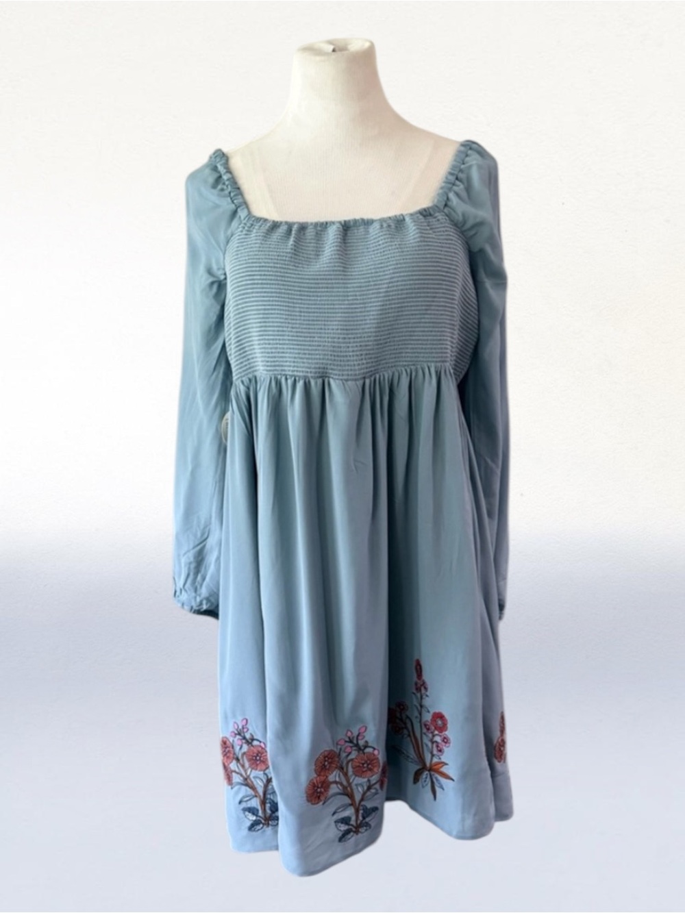 Spartina 449 Mara Smocked Embroidered Dress Oyster Factory Size XL